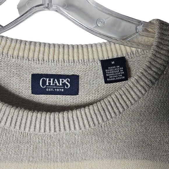 Chaps Mens Medium Striped Crew Neck Sweater Beige & Cream - Picture 3 of 4